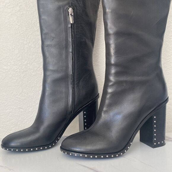 Sigerson Morrison Mars Black Leather Studded Boots - Picture 3 of 14